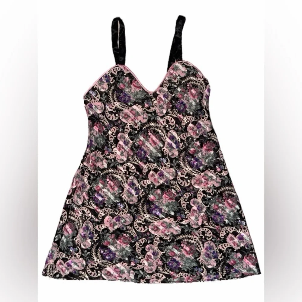 VTG EUC 💜Val Mode Floral Patterned Slip Chemise Dress - Picture 1 of 4